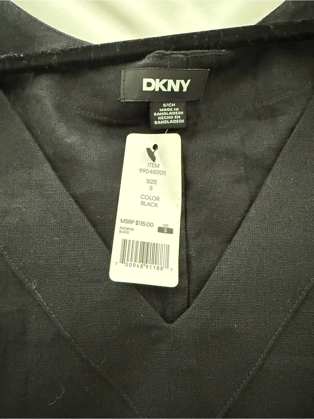 DKNY Sleeveless V-Neck Black Long Slip LINEN Dress